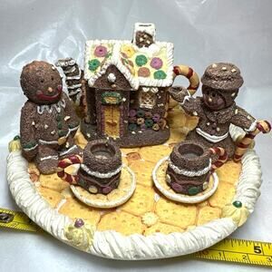 Minature tea set gingerbread family and house.